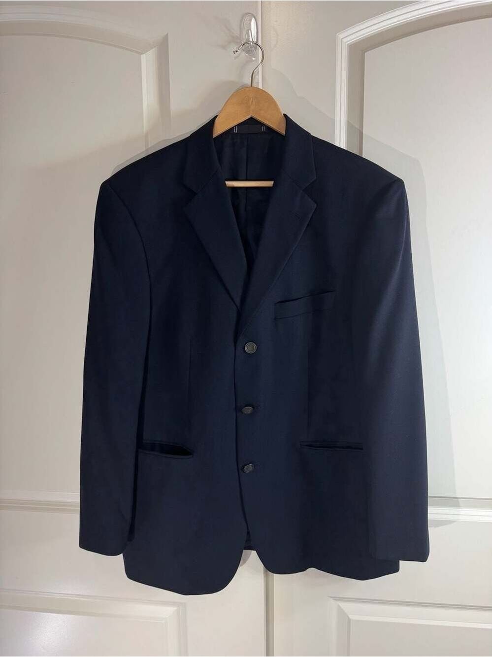 Emanuel Ungaro Mens Navy Blue Wool Three-Button Blazer 41S